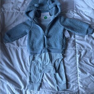 Carter's Cozy Blue Sherpa Jacket and Striped Onesie Set